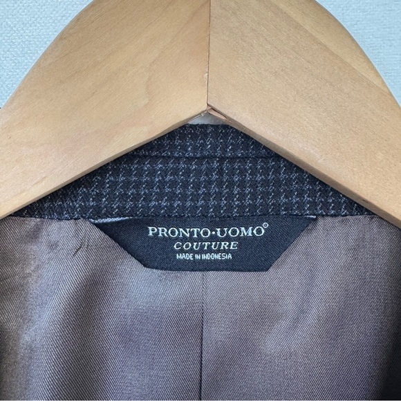 Pronto Uomo Couture Mens Wool Plaid Blazer Jacket Black 42R Business Formal Vent - Picture 11 of 11